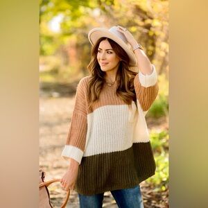 JODIFL Color Block Tiered Knit Sweater